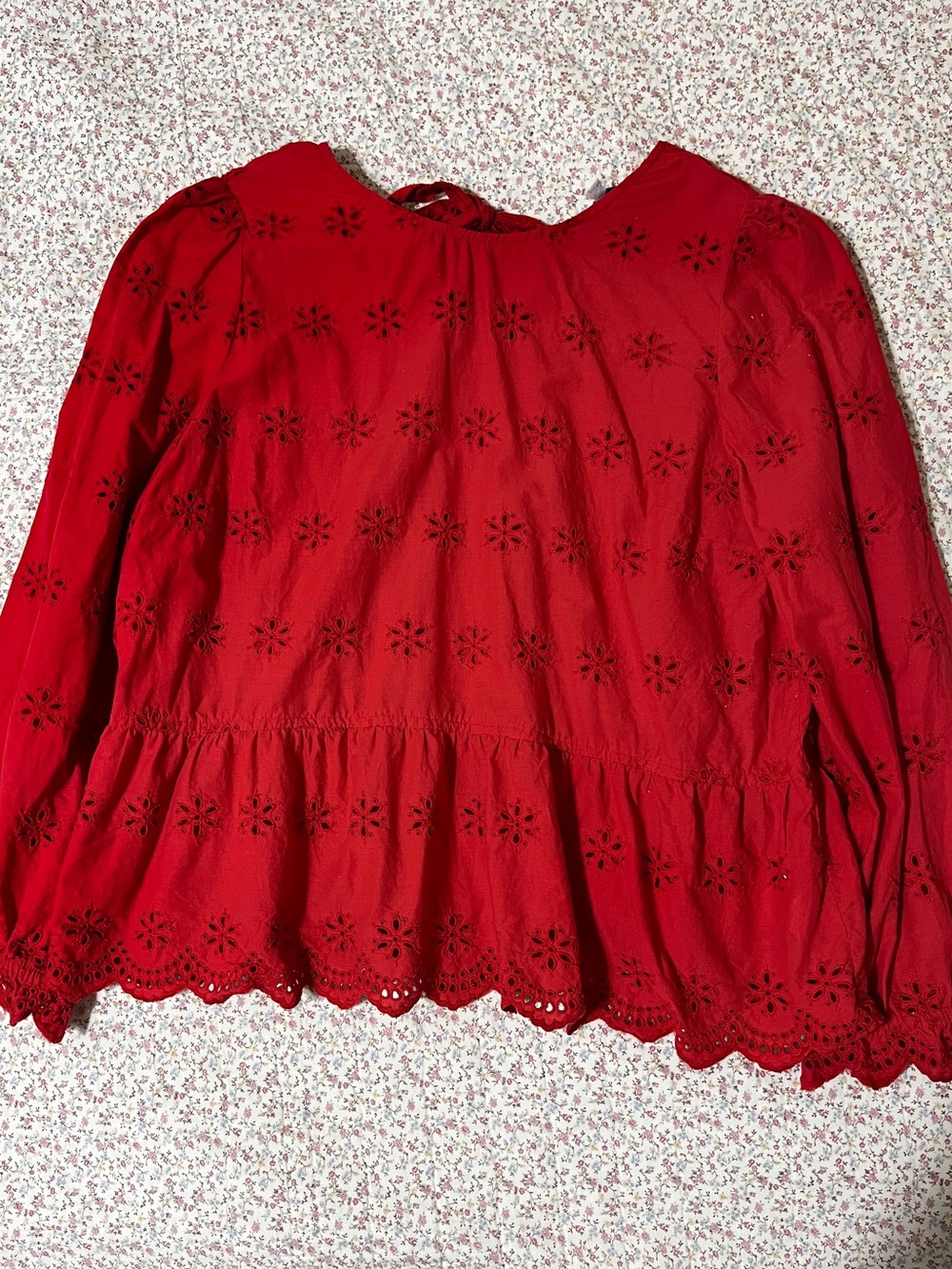 Madewell Red Eyelet Peplum Blouse. XL